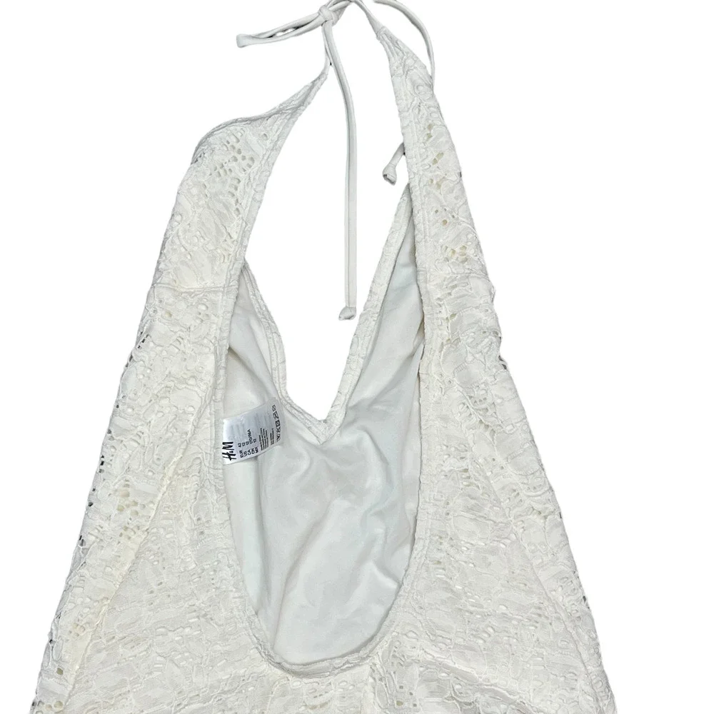 H&M Cream Lace Halter One Piece Swimsuit Size 12